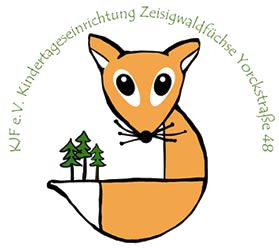 Das Logo der Kindertageseinrichtung Zeisigwaldfüchse beinhaltet einen Fuchs. Auf dem Fuchsschwanz stehen drei Bäume.